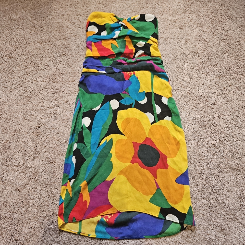 DVF Diane Von Furstenberg CALIDA Strapless Dress Tropical Flower 95% Silk Sz 6